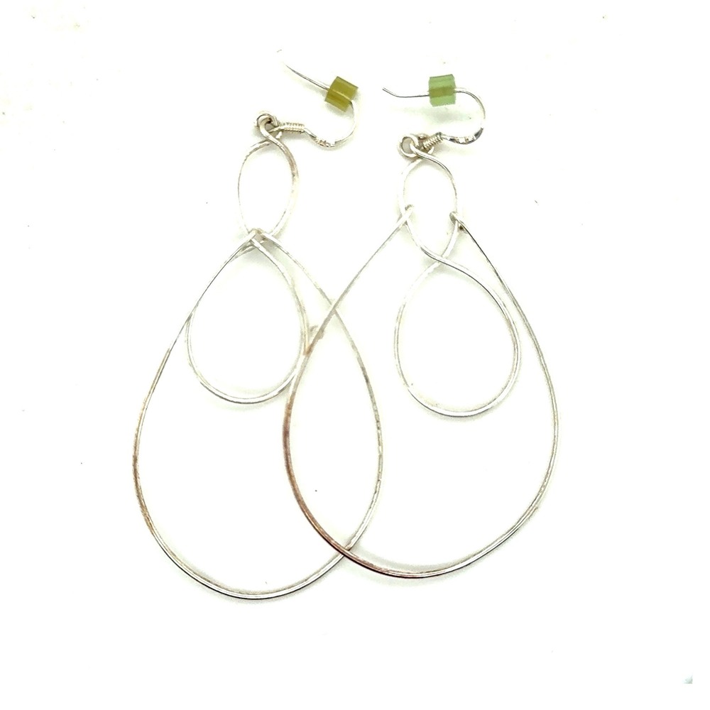 Silver Tone Double Teardrop Dangle Earrings Layered Open Hoop Fishhook Statement